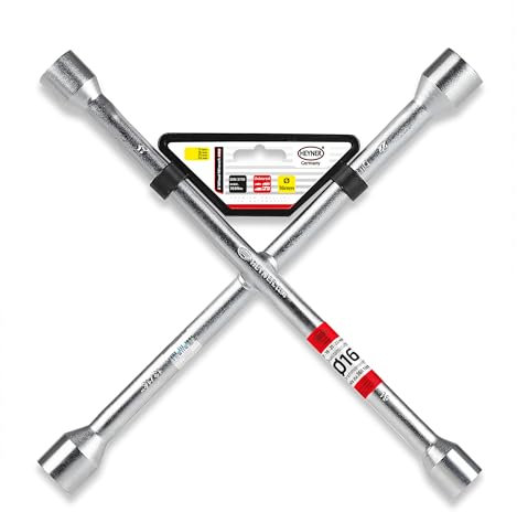 HEYNER® Radkreuzschlüssel Schlüsselweiten 17 19 21 und 23 mm Radmuttern Stahl Kreuzschlüssel Radschlüssel für alle gängigen Pkw, Silber