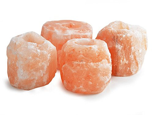 4 x HIMALAYAN SALT ROCK CRYSTAL CANDLE HOLDER HEALING IONIZING T-LIGHT