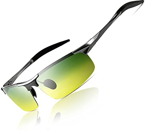 SUNGAIT HD Night Vision Polarized Sunglasses Anti Glare for Night Driving(Gunmetal Frame/Day&Night) 8177QKRY