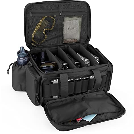 DSLEAF Tactical Pistol Range Bag for 5 Handguns, Shooting Gun Duffle Bag with 9X Magazine Slots for Hunting and Range Outdoor Activities