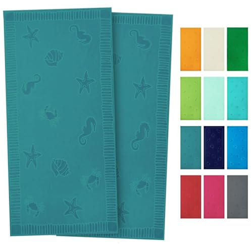 ZOLLNER Strandtuch - hautfreundliches und saugstarkes Handtuch in 100x200 cm - waschbar bis 60°C - Baumwolle in Petrol - eingewebte Meerestiermotive - Oeko Tex® Zertifiziert