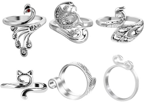 Sibba 6 Stück Häkelring für Fingergarn Verstellbarer Stricken Häkeln Loop Ring Crochet Strickschlaufe Strickring Offener Fingerring Garnführung Fingerhalter Stricken Zubehör Knitting Fingerhut Stil B