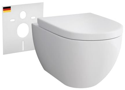 Alpenberger WC senza bordi con funzione bidet | WC sospeso | sedile WC con abbassamento automatico | doccia WC Taharet | WC con doccia intima | WC da parete adatto Geberit (6201 U)