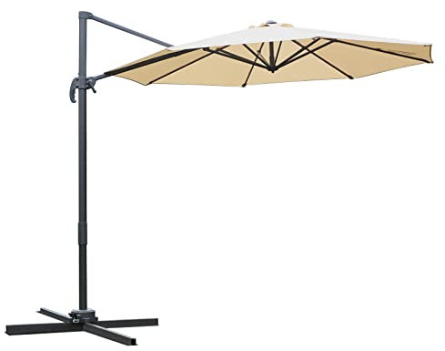 Outsunny Parasol déporté octogonal inclinable parasol rotatif 360° avec pied en croix 8 beleines manivelle inclus châssis alu. acier Ø 3 x 2,5H m beige
