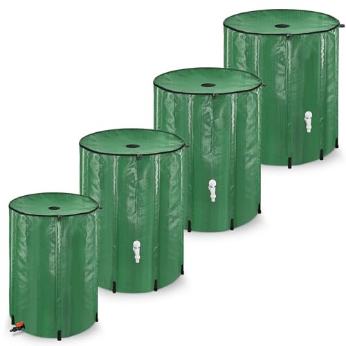 XINZI Faltbare Regentonnen 200 Liter Tragbarer Wasserauffangbehälter Regenwassertonne Wassertank mit Wasserhahn und Ablauf Regenfass zum Sammeln von Regenwasser (Grün)
