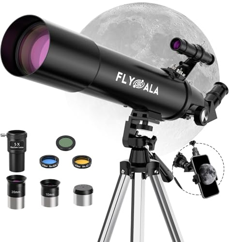 FlyGala Telescope for Kids and Adults,80mm Aperture 600mm Focal Length Beginners Astronomical Telescope for Adults high Powered (30X-750X),Refractor Astronomy telescopes Kids 6-8 8-12 Over 5 Year Old
