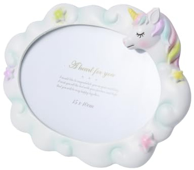 Alipis Picture Frame Vertical Display Resin Oval Shape White Unicorn Photo Frame Desktop Photo Holder Tabletop Furnishing Living Room Bedroom