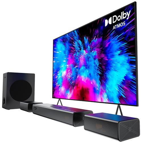 Hiwill 4.1ch Dolby Atmos Soundbar, 320W Sound Bar for TV with Subwoofer, 2 Side-firing Tweeters, 2 Front Surround Speakers, Home Cinema 3D Surround Sound System for TV Speaker, HiElite A41 Pro