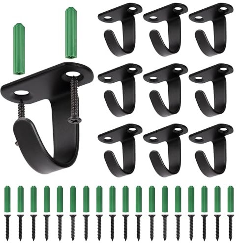 Yesaler Ganci da Soffitto a Parete Ganci in Acciaio Inox con 20 Viti Gancio per Asciugamani per Camera da Letto Cucina 10 Pezzi Nero