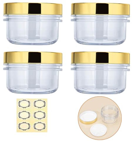 4 st 120 ml tomma plastburkar – Apstaqeoo klar kosmetisk burk med gyllene lock påfyllningsbara provkrukor resebehållare förvaring med sked och etiketter för toalettartiklar, pulver, lotion, smink