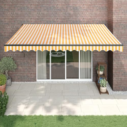IKAYAA Toldo Retráctil 4.5 x 3 m, Toldo Enrollable Aluminio y Tela,Toldo Articulado Retractil con Brazo, Toldos Exterior Terraza Enrollable Amarillo