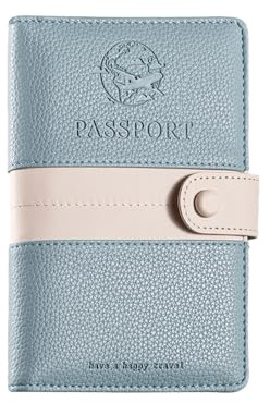 XFSRG Funda de Pasaporte de Cuero Elegante para Mujeres y Hombres RFID Cartera de Pasaporte con Ranuras para Tarjetas Porta Pasaporte Viaje Seguro y Estiloso para Viajeros(Azul Claro)