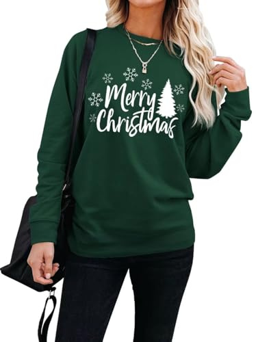 LACOZY Women Christmas Sweaters Long Sleeve Crewneck Coffee Santa Christmas Tree Sweatshirt Holiday Graphic Pullover Sweater Green L