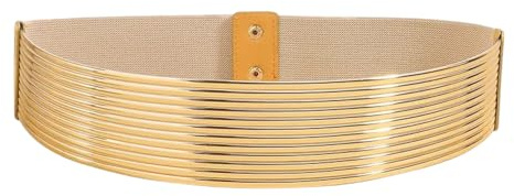 Marea Brava Cinturón Elástico Dorado Ancho para Mujer - Corsé Metálico Ajustable Brillante para Vestidos, Fiestas y Bodas (67cm o 88cm) (Ajustable)