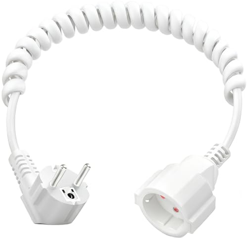 Cable de Extensión Schuko 0,6 m a 2 Metro, Cable Alargador de Corriente Cable Alargador 230V/16 A Extension Cable 3 x 1,0 mm² con Enchufe y Acoplamiento Schuko, Blanco IP20