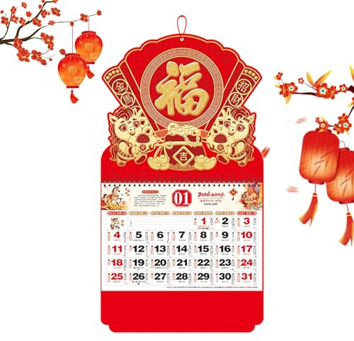 Calendario da muro cinese 2026, Calendario da muro anno del cavallo, Capodanno lunare cinese 2026, Decorazioni murali per uffici domestici Ristorante Supermercato