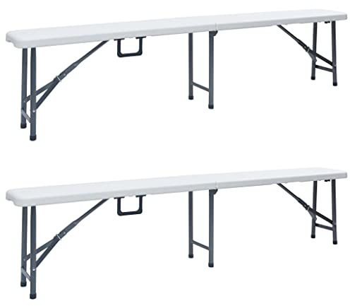 Mokuyary fällbara trädgårdsbänkar 2 st. 180 cm HDPE vit sittbänk parkeringsbänk, balkongbänk, utomhusbänk för trädgård terrass balkong