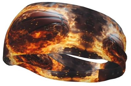Sports Sweatband Headband Unique Basketball on Fire and Water Flame Splashing Print Fashion Breathable Outdoor Accessory with Four Seasons