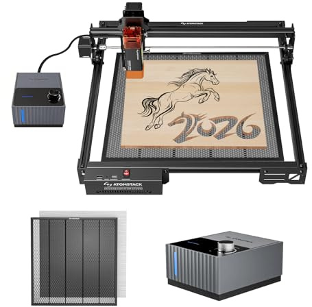 ATOMSTACK A10 PRO V2 12 W lasergravyrmaskin med F80 luftstödsset och F4N vaxkaka lasersäng, 0,06 mm punktlasergraveringsskärning, högprecision lasergravering