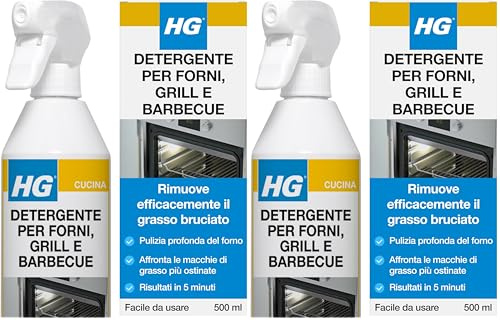 HG Detergente per Forni, Grill e Barbecue, Rimuove Velocemente Cibo Grasso e Bruciato da Cucina e Spazi Esterni (500 ml) - 138050108 (Confezione da 2)