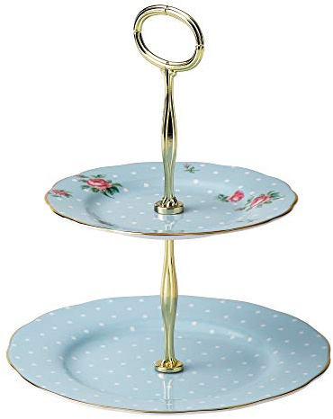 Royal Albert Modern Vintage POLBLU25866 Présentoir à gâteaux à 2 étages en Porcelaine Fine Bleu à Pois