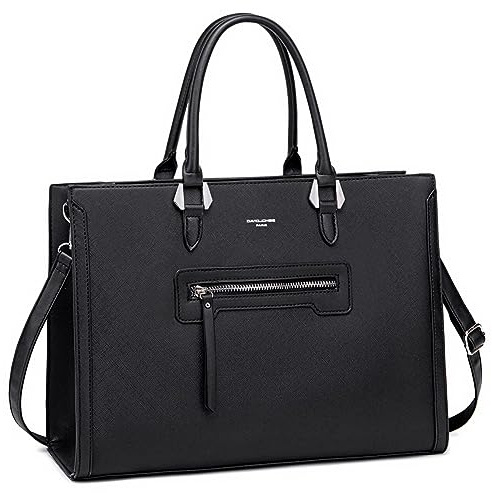 David Jones - Damen Business Handtasche - Große Henkeltasche PU Leder - Arbeit Büro Schule Studenten Shopper Tasche - Alltag Schultertasche Tote Bag - Arbeitstasche Viele Fächer & Taschen - Schwarz
