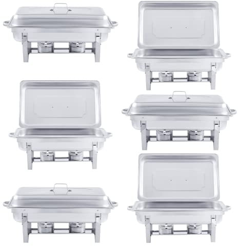 VONLUCE 9L Chafing Dish Set 6 Pezzi Scaldavivande in Acciaio Inox Contenitore Vassoio di Riscaldamento Pentole di Riscaldamento Chafing Dish per Buffet di Catering e Feste