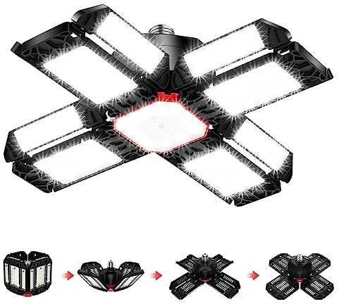 200W LED Garage Light 1 Pack - 20000LM 6500K Deformable Ceiling Lighting Fixture with 12 Adjustable Panels - E26/E27 Bay Light for Garage | Basement | Shop | Workshop | Barn | Warehouse Energy Save