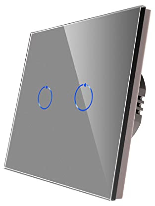 CNBINGO Touch Light Switch, Grey Double Light Switch, Tempered Glass Panel with LED Backlight, No Neutral Wire Required, 2-Gang 1-Way, AC 240V 500W/Gang
