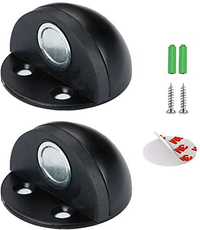 Magnetisk dörrstopp, självhäftande, för vägg eller golv, dörrstopp av rostfritt stål, förhindrar att väggen, för hem och kontor (2 stycken svart)