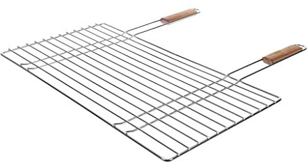 RUECAB - Grilles de Cuisson Barbecue et fumoir - Grille de Barbecue Simple, Grille Barbecue rectangulaire, Grille BBQ 58x30 - Matière : Acier chromé - Dimensions : 58 x 30cm - Poignées Bois