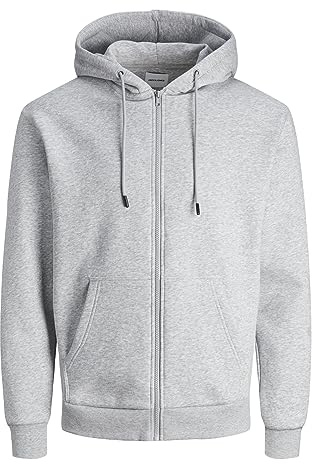 JACK&JONES Men's JJEBRADLEY SWEAT ZIP HOOD NOOS sweatshirt jacket, Light Grey Melange,