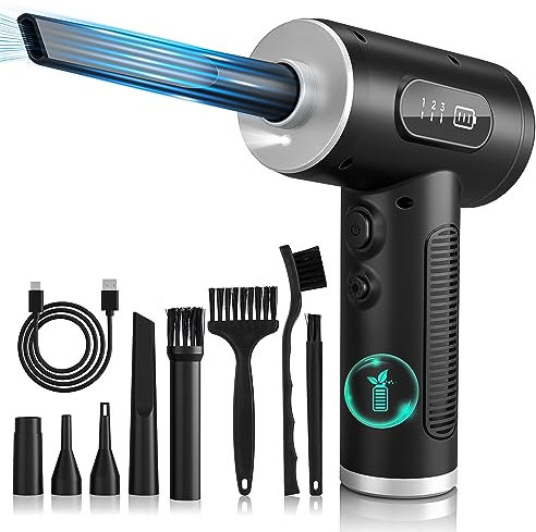 HAPPHOOH Elektrische StaubgebläSe, 3-Gang Digitaler Compressed Air Duster mit Led-Licht,USB Wiederaufladbar Druckluftspray PC Reinigung, Akku Druckluft für Laptops, Tastaturen,Autos,BüRogeräTe,Kamera