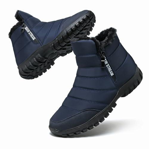 Hanani Winterstiefel Herren Winterschuhe Schneestiefel Warm Gefüttert Wanderschuhe Schneestiefel Wanderschuhe Rutschfest Trekkingschuhe Stiefel Outdoor Wanderstiefel Leichte Boots Blau EU43