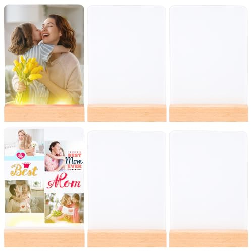 Glooglitter 6 Pack Sublimation LED Acrylic Photo Frames Night Lights Blanks with Warm Color Light with Wood Stand for Heat Press Machine Printing for Mothers Gifts(6 x 8 Inch)