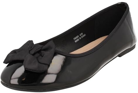 Spot On Ladies Flat Comfort Wide Ballerina Shoes F80588 - Black Synthetic Patent - UK Size 5EE - EU Size 38 - US Size 7