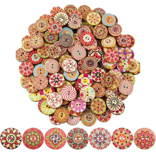 LuLiyLdJ Bastelknöpfe, Retro Bunte Knöpfe, Farben Knöpfe, Gemischte Farbige Nähen Knöpfe, Puppenknöpfe, Kinderknöpfe, Holzknöpfe mit 2 Löcher für Nähen DIY Basteln Handwerk Deko 25mm, 50 Stück