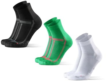DANISH ENDURANCE Calze Uomo Running, Calzini da Corsa Anti-Vesciche, Calze Antiscivolo Unisex, 3 o 5 Paia, Multicolore (1xNero/Grigio, 1xVerde/Arancione, 1xBianco), 43-47