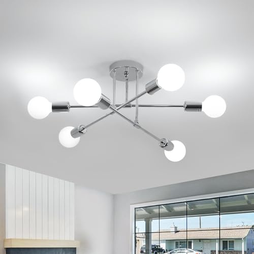 Comely 6 Luci Plafoniera Soffitto Moderna, E27 Lampadario Soffitto Vintage, Cromo Industriale Plafoniera per Camera Da Letto Soggiorno Cucina Corridoio