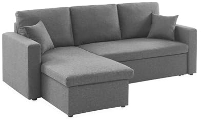 sweeek - Canapé d'angle Smile Convertible réversible Compact 3 Places en Tissu Gris foncé. L 213.5 x P 136.5 x H 83cm. avec Coffre de Rangement