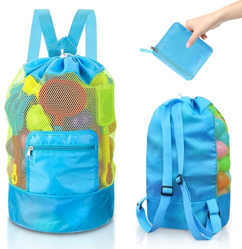 HWJPDMBD Grand Sac en Maille, Rangement de Jouets de Plage Sac pour Enfants, Réutilisable, Léger et Pliable, Pour les vacances en famille, voyage de plage, Natation, Jouets (bleu)