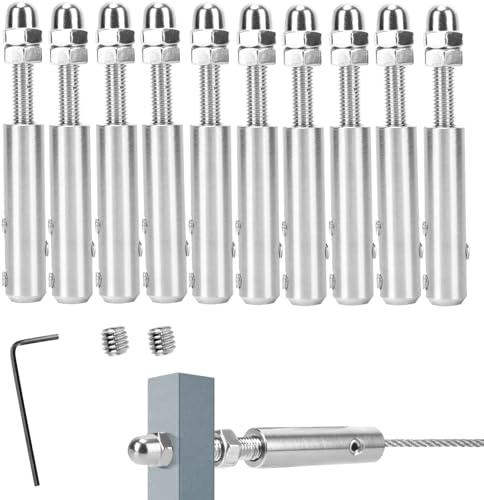 STFALI 10 tensores de cuerda de acero inoxidable, tensor de cable, tensor de cable de alambre de 5 mm, abrazadera de cable de alambre de 5 mm de cable de acero para barandillas y vallas
