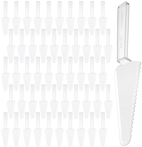 50 Pcs Plastic Disposable Cake Cutter 9 Inch Wedding Pie Server Plastic Spatula Cake Server Cutting Knives Pie Pizza Pastry Slicer Serving Utensils (Clear)