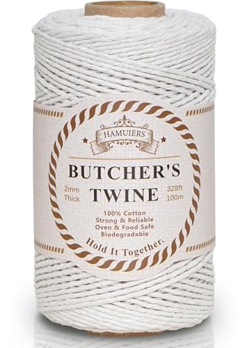 Butchers Twine for Cooking, Baking & Crafts - Food Safe Kitchen Twine for Tying Meat, Trussing Turkey, Roasting, Sausage Making - Strong Cotton Rope for Garden, Crafts & Packing, 328ft 2mm(Beige)