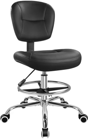 Chaise de rédaction avec dossier de pied Tabouret de bureau réglable Chaise 360 Tabouret roulant pivotant avec roues Chaise de bureau avec dossier pour rédaction Bureau Lab Studio Comptoir Chambre à c