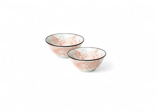 Japan-skålar ASIATICA | Ramen skål porslinsskålar 15 cm | Högkvalitativ asiatisk skål för ris, nudlar, tapas, Udon, müsli – soppskål med japanmönster (set om 2 drakgud – röd morgon)