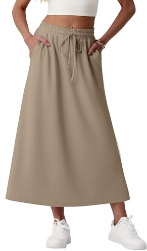 GRECERELLE Jupe longue pour femme avec poches, taille élastique, jupe longue trapèze, jupe d'été midi en mélange de modal, jupe décontractée pour le quotidien et les vacances