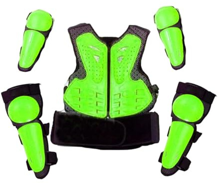 Combinaison de Protection pour Enfants (Motocross), équipement de Protection Moto pour Kid, Veste de avec Dorsales, Pectorales et Dorsales, Mousse PP Absorbant Chocs, pour Motocross, Cyclisme, Vert