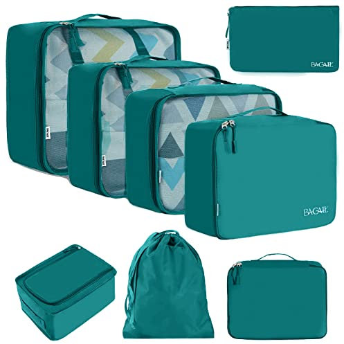 BAGAIL 8 Teilige Packwürfel, Kleidertaschen, Packing Cubes, Verpackungswürfel, Packtaschen Set für Urlaub und Reisen, Kofferorganizer Reise Würfel, Ordnungssystem für Koffer