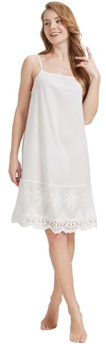 BEAUTELICATE Fond de Robe 100% Coton Jupon sous Robe Femme Bretelles Chemise de Nuit Victorien Vintage Ivoire
